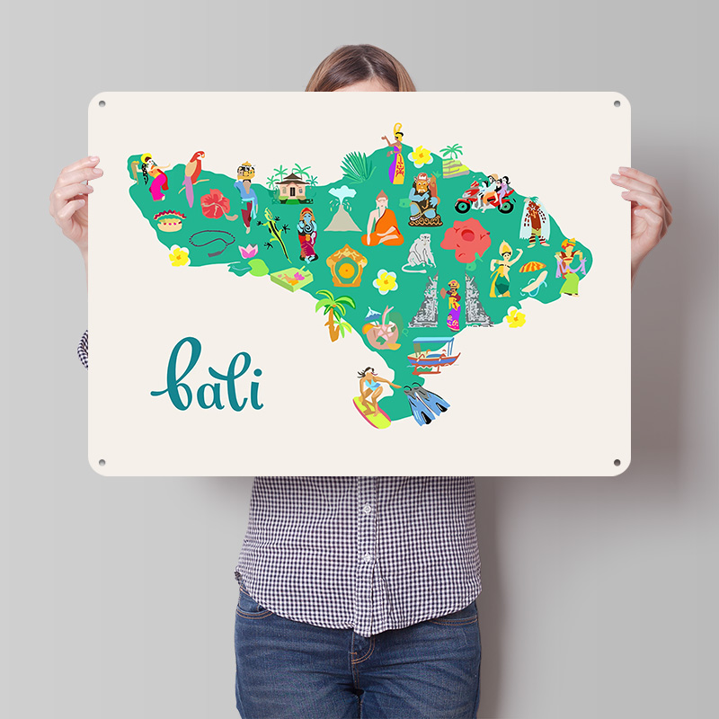 3D Printing Bali - Poster Ilustrasi Peta Bali Retro 3D