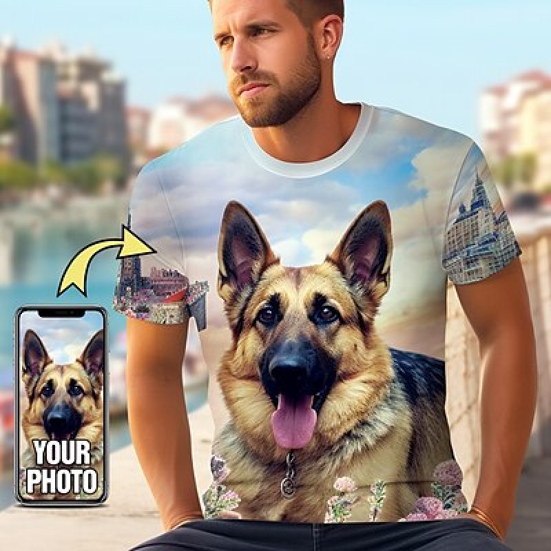 3D Printing Foto - T-shirt hewan peliharaan kustom untuk pria